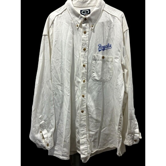 Royals XXL Embroidered Button Up Shirt White Three Rivers KC Baseball Vintage - Picture 1 of 8